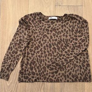 Zara Brown Leopard Lightweight Print Sweater